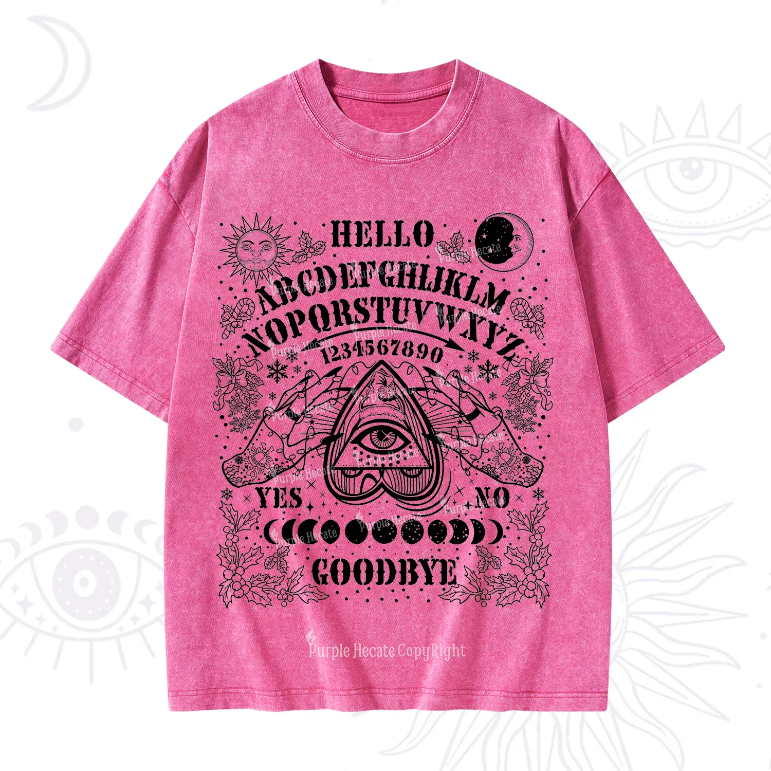 Purplehecate Hello Goodbye Witch Ouija Board Christmas Washed T-Shirt