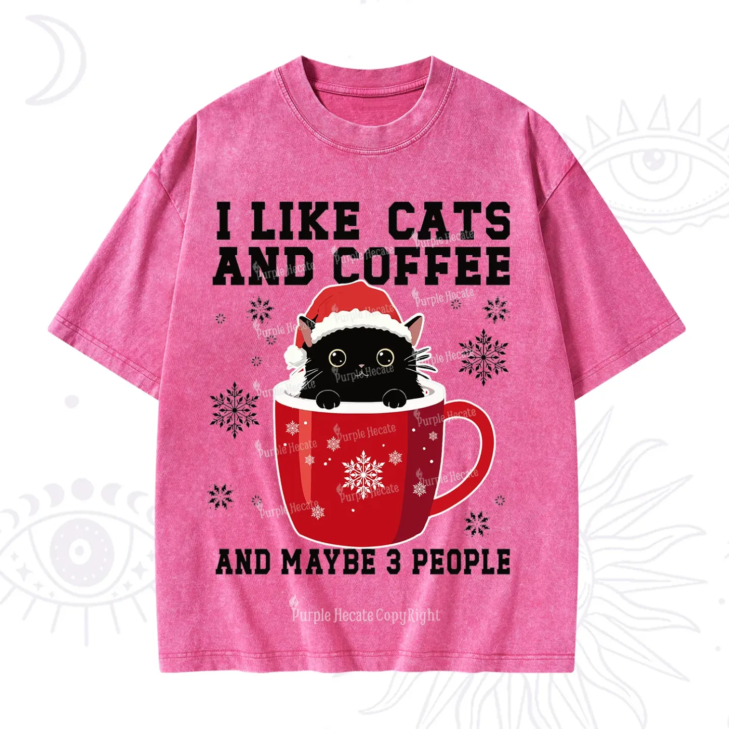 Purplehecate I like Cats And Coffee Christmas Washed T-Shirt