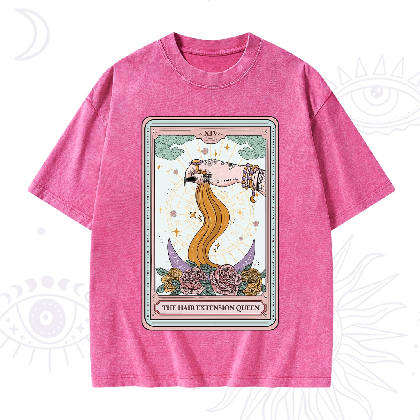Purplehecate The Hair Extension Queen Tarot Card Washed T-Shirt
