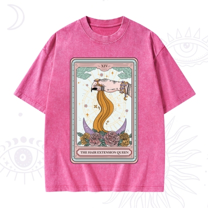 Purplehecate The Hair Extension Queen Tarot Card Washed T-Shirt
