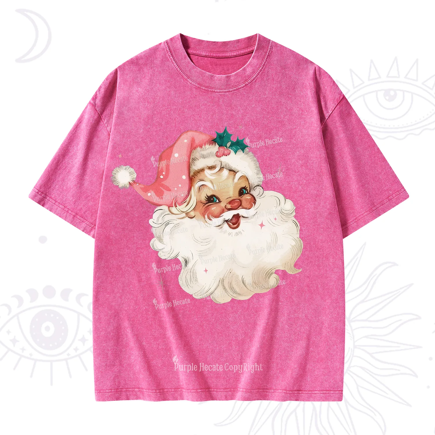 PurplehecatePink Santa Christmas Washed T-Shirt