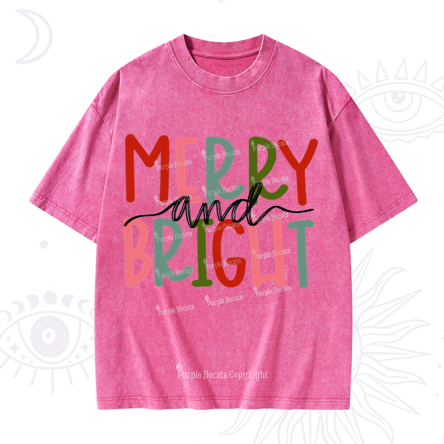 Purplehecate Merry and Bright Christmas Washed T-Shirt