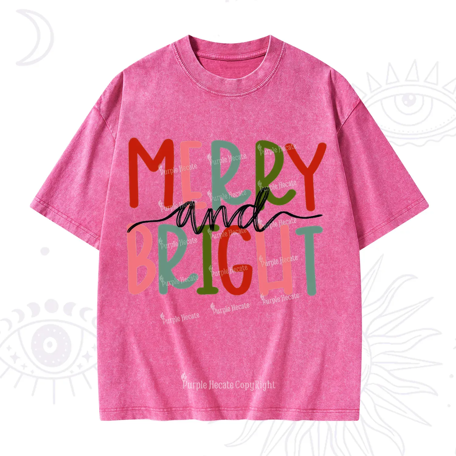 Purplehecate Merry and Bright Christmas Washed T-Shirt