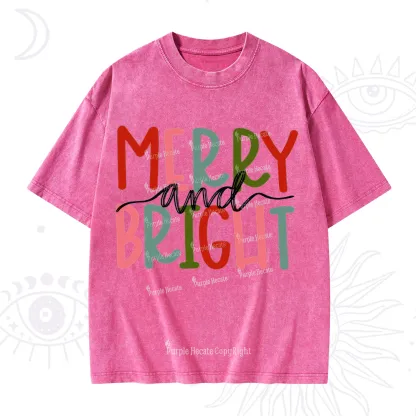 Purplehecate Merry and Bright Christmas Washed T-Shirt