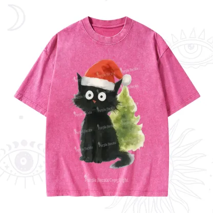 Purplehecate Black Cats Christmas Washed T-Shirt