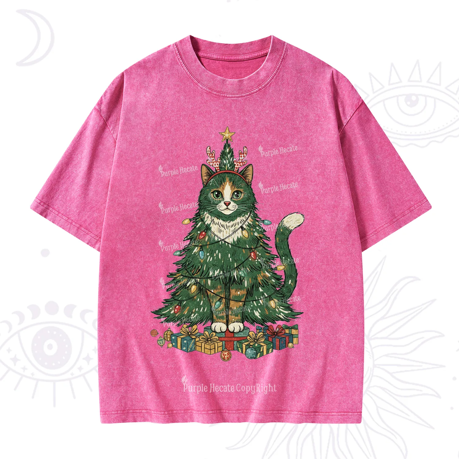 Purplehecate Cute Cats Christmas Tree Washed T-Shirt