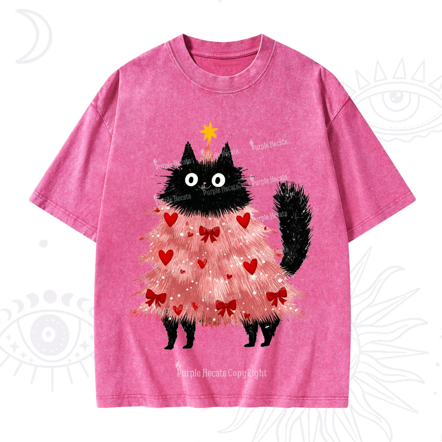 Purplehecate Funny Black Cat in Tree Valentine Washed T-Shirt