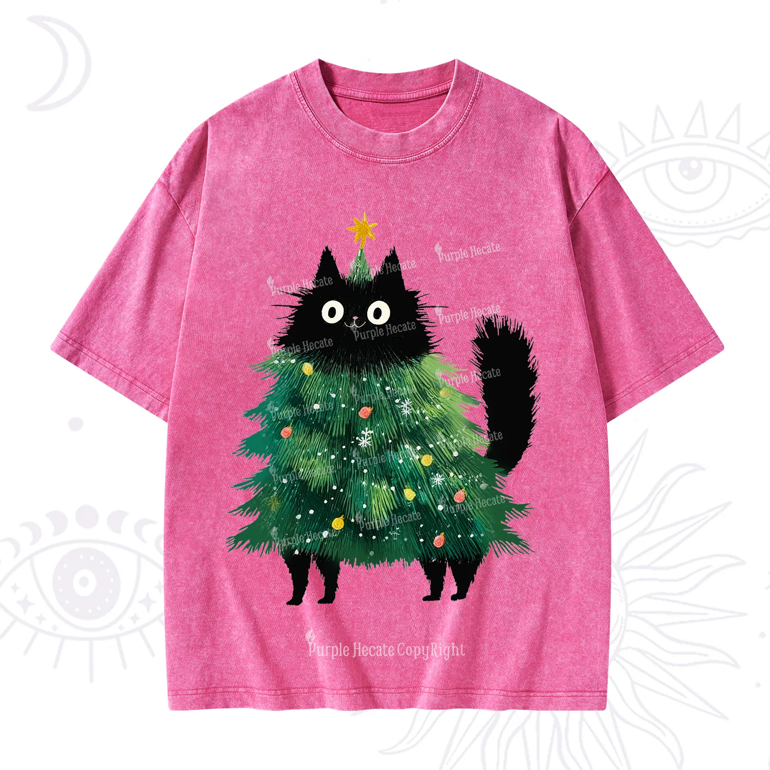 Purplehecate Black Cats Christmas Tree Christmas Washed T-Shirt