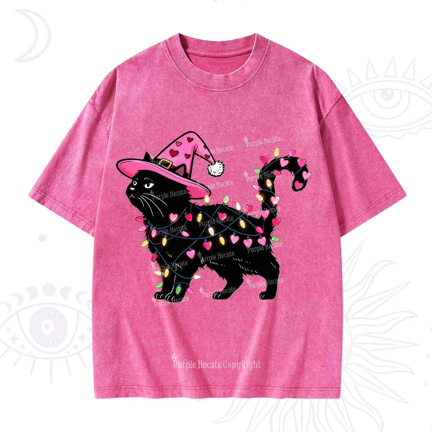 Purplehecate Cute Cat Valentine Washed T-Shirt