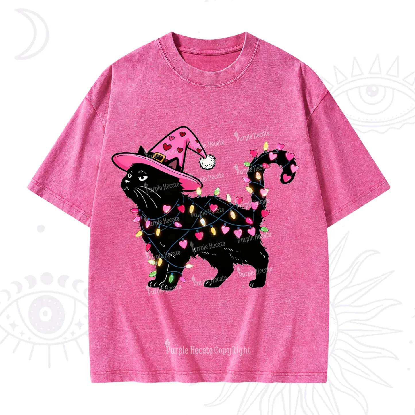 Purplehecate Cute Cat Valentine Washed T-Shirt