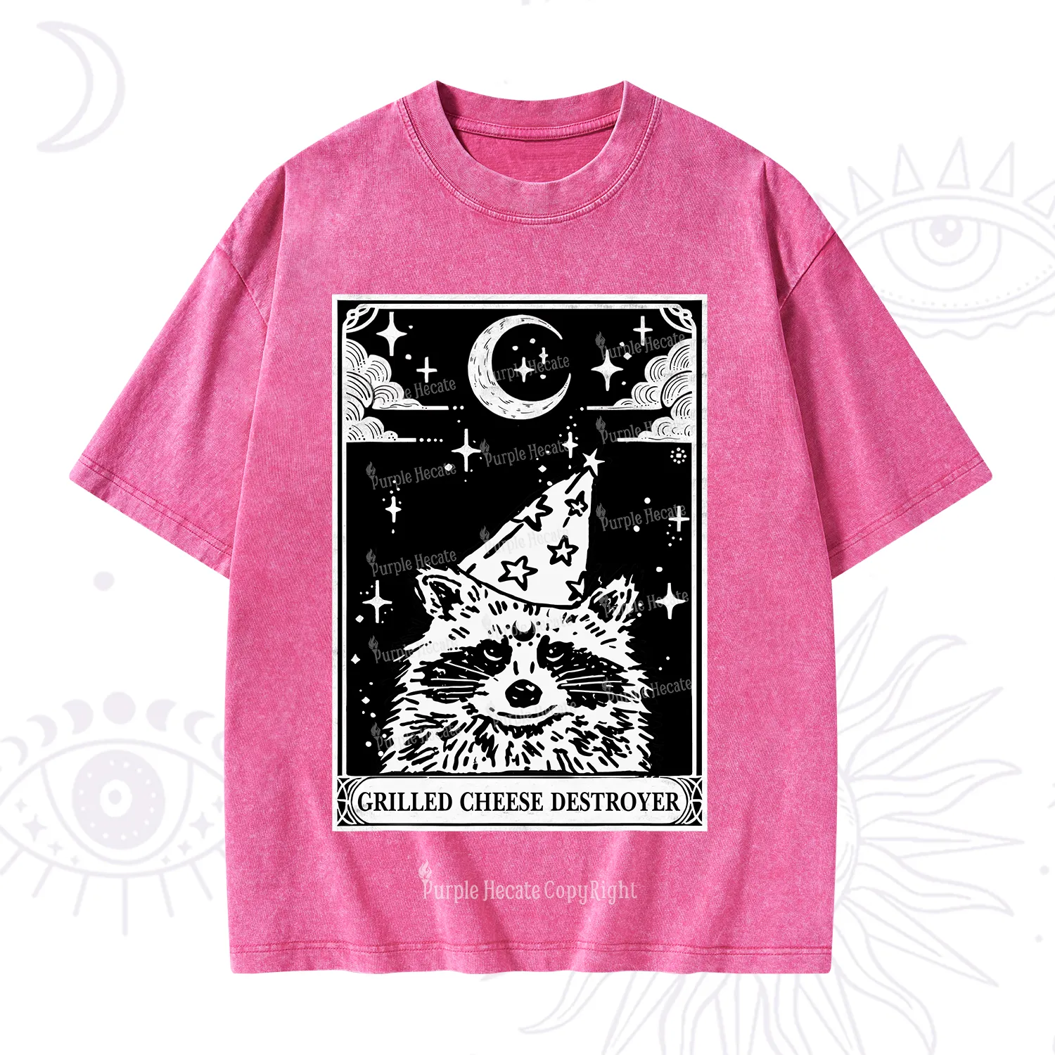 Purplehecate The Grilled Cheese Destroyer Tarot Raccoon Washed T-Shirt