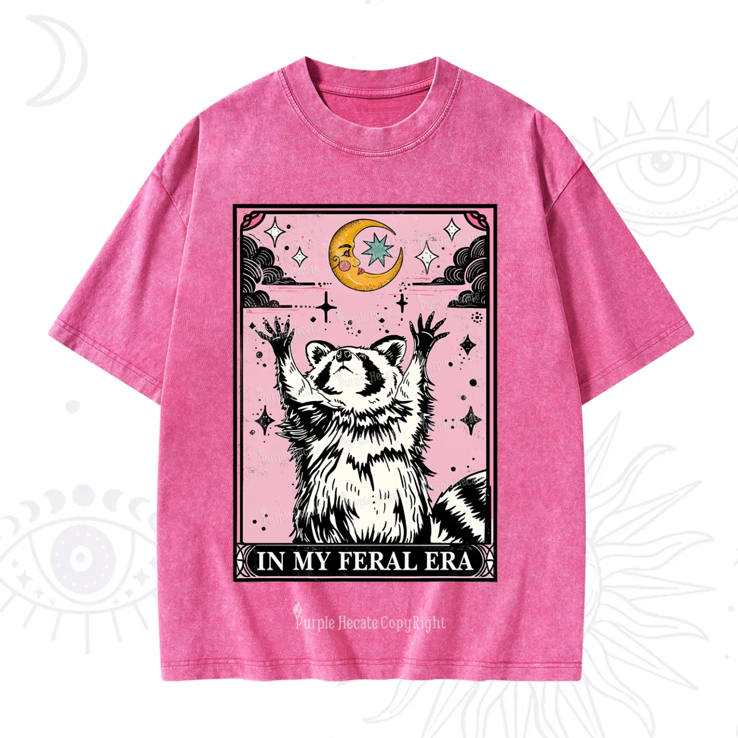 Purplehecate The In My Feral Era Tarot Raccoon Washed T-Shirt