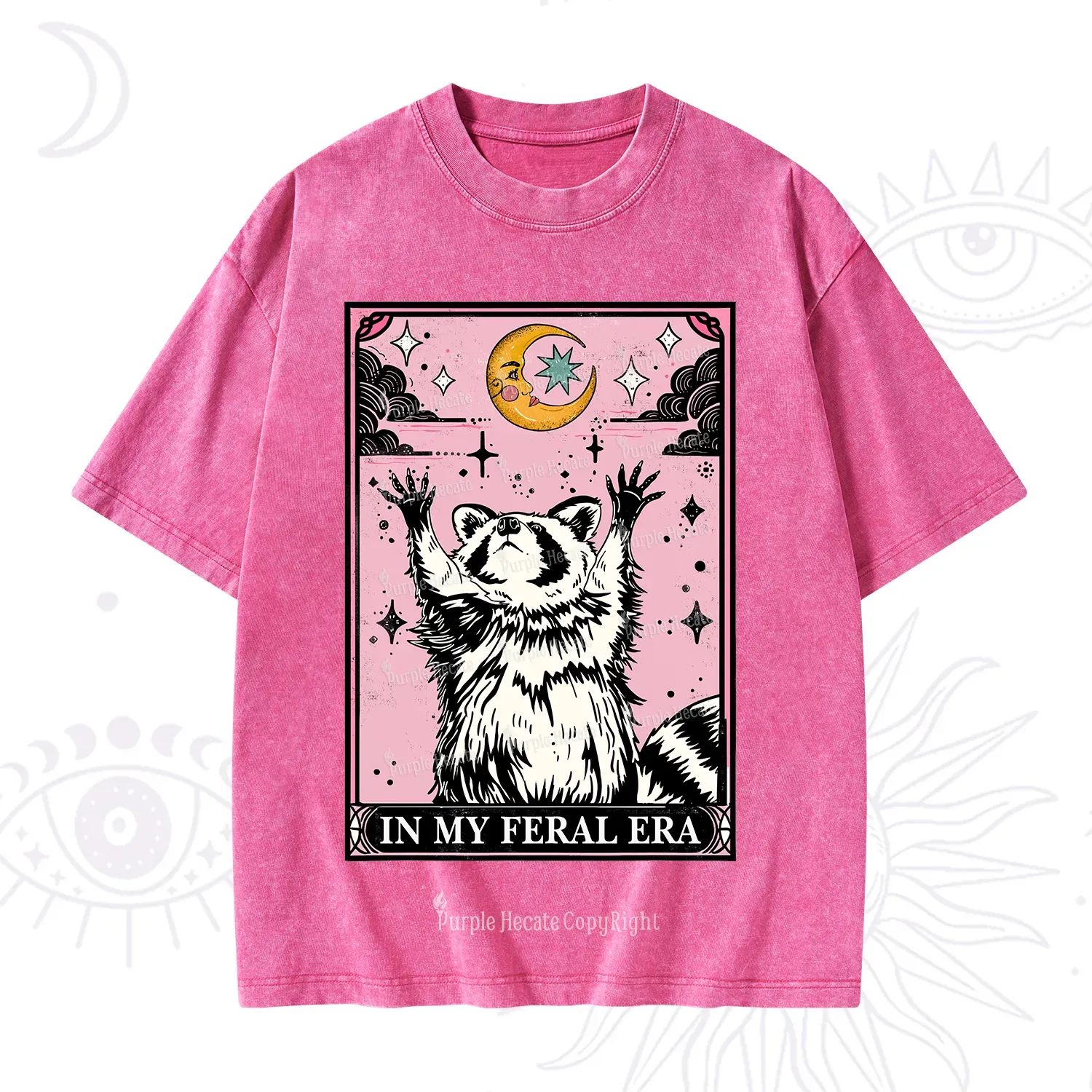 Purplehecate The In My Feral Era Tarot Raccoon Washed T-Shirt