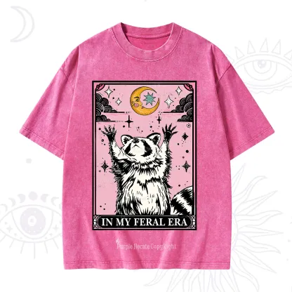 Purplehecate The In My Feral Era Tarot Raccoon Washed T-Shirt