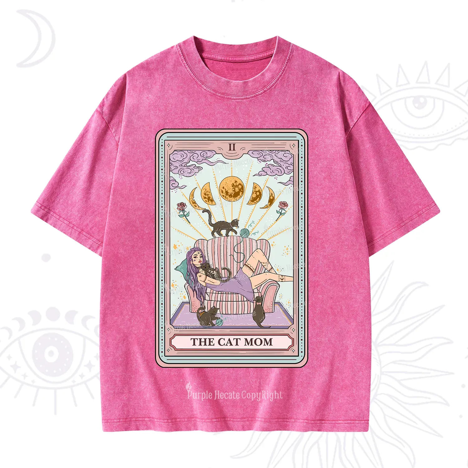 Purplehecate The Cat Mom Tarot Washed T-Shirt
