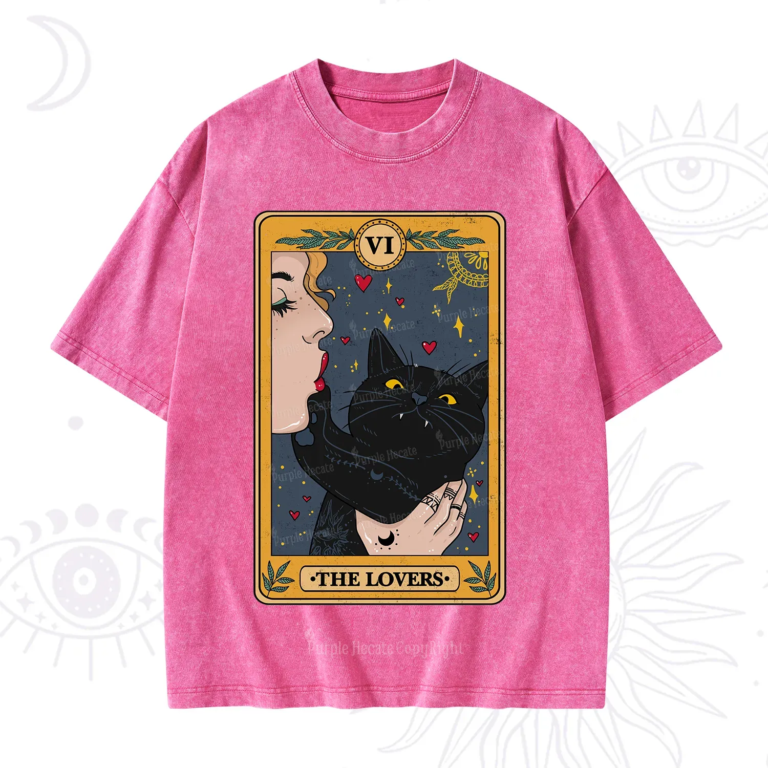 Purplehecate The Lovers Cat Tarot Washed T-Shirt