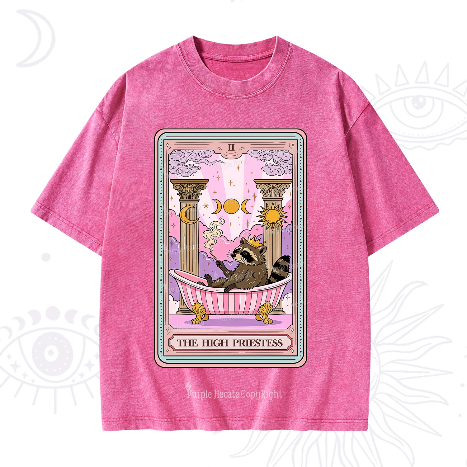 Purplehecate The High Priestess Raccoon Tarot Washed T-Shirt