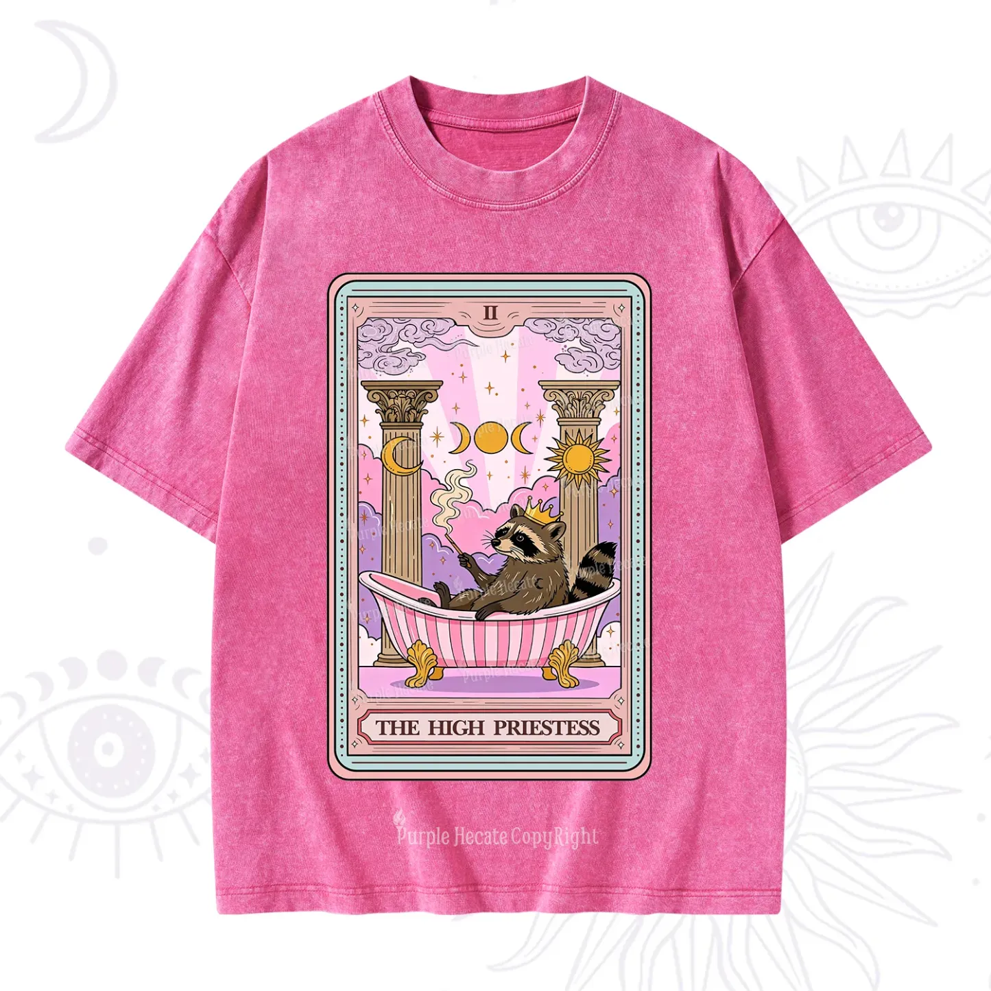 Purplehecate The High Priestess Raccoon Tarot Washed T-Shirt