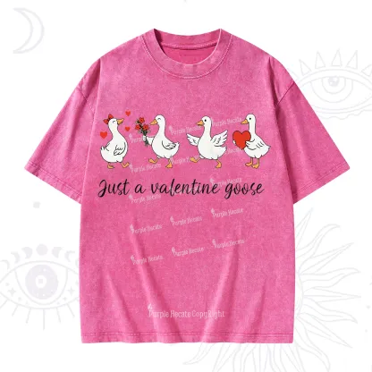 Purplehecate Just A Valentine Goose Valentine Washed T-Shirt