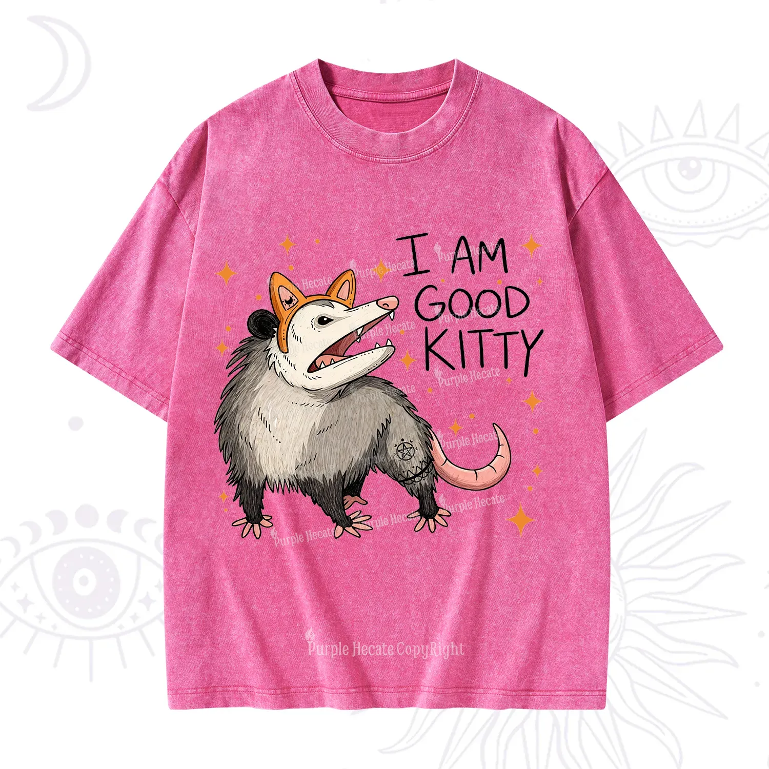 Purplehecate Funny Opossum I Am Good Kitty Washed T-Shirt