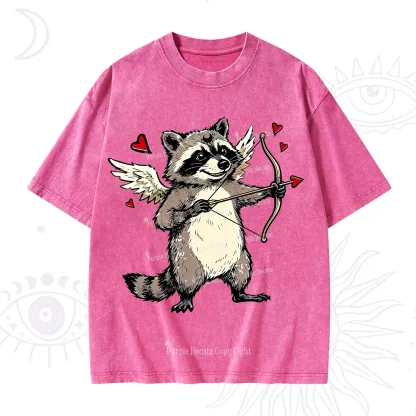 Purplehecate Cupid Raccoon Valentine Washed T-Shirt