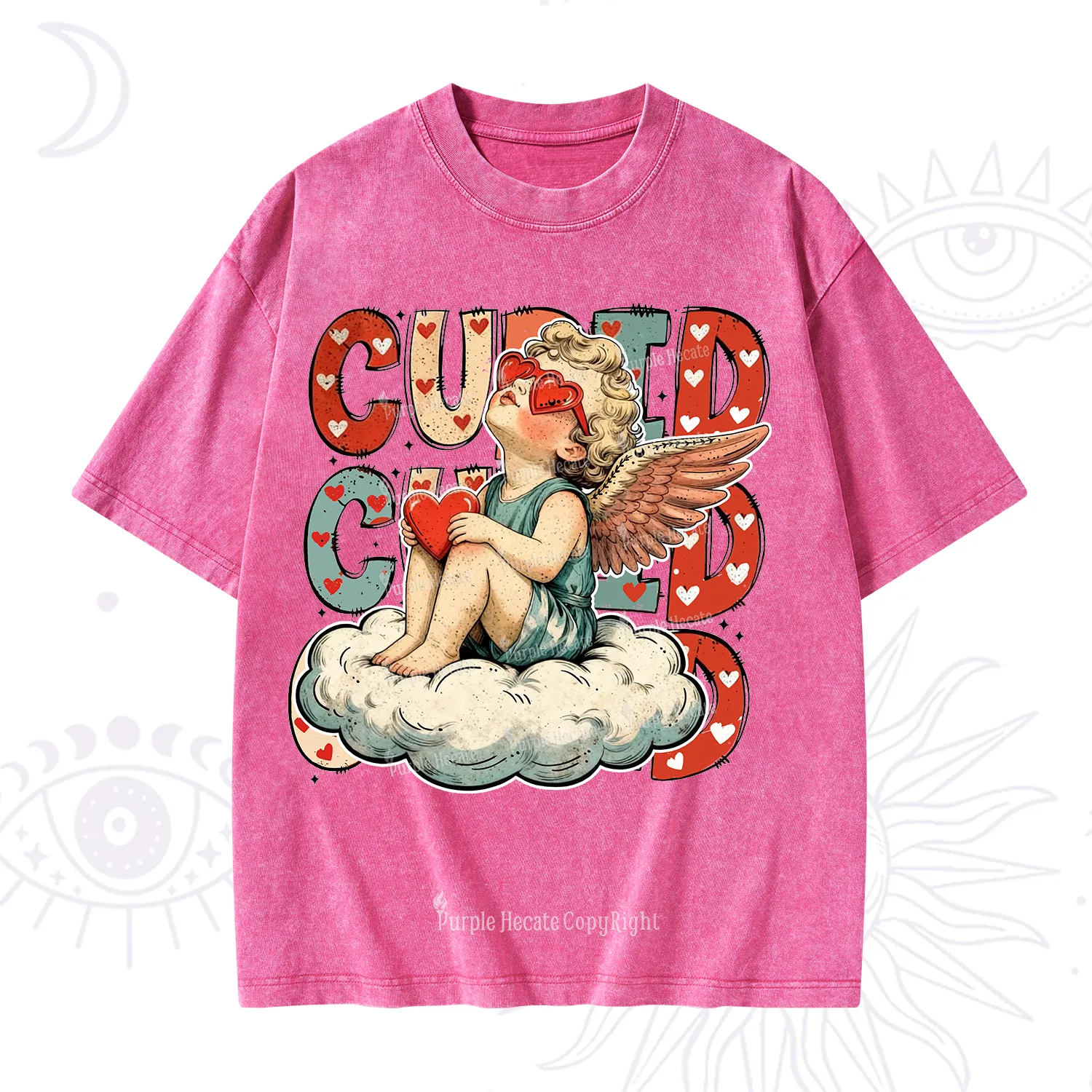 Purplehecate Retro Cupid Vibes Valentine Washed T-Shirt