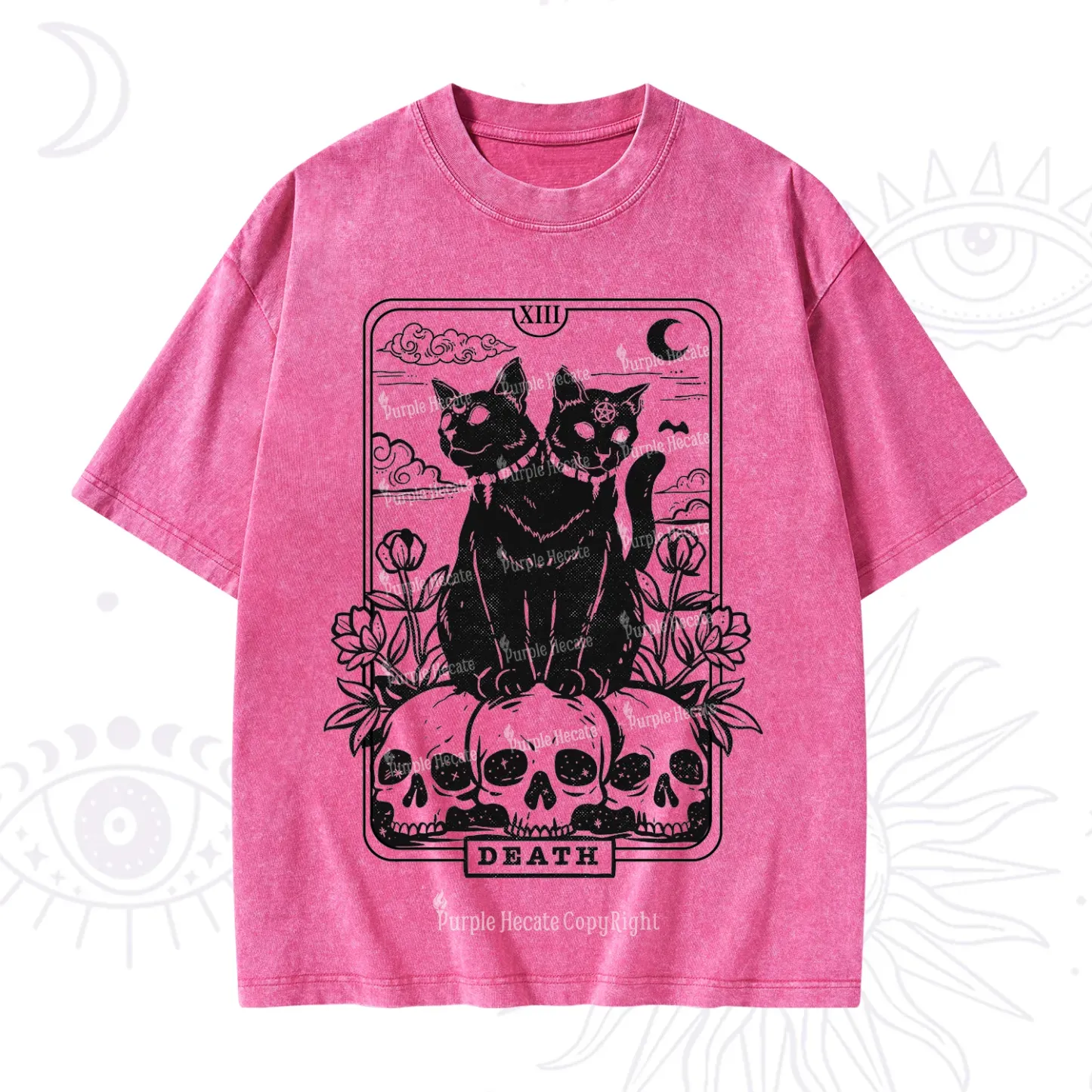 Purplehecate The Black Cat Death Tarot Card Washed T-Shirt