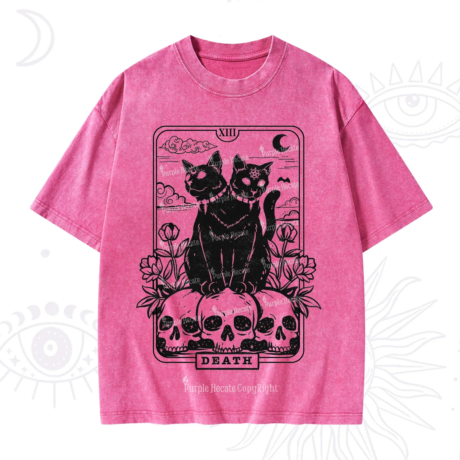 Purplehecate The Black Cat Death Tarot Card Washed T-Shirt