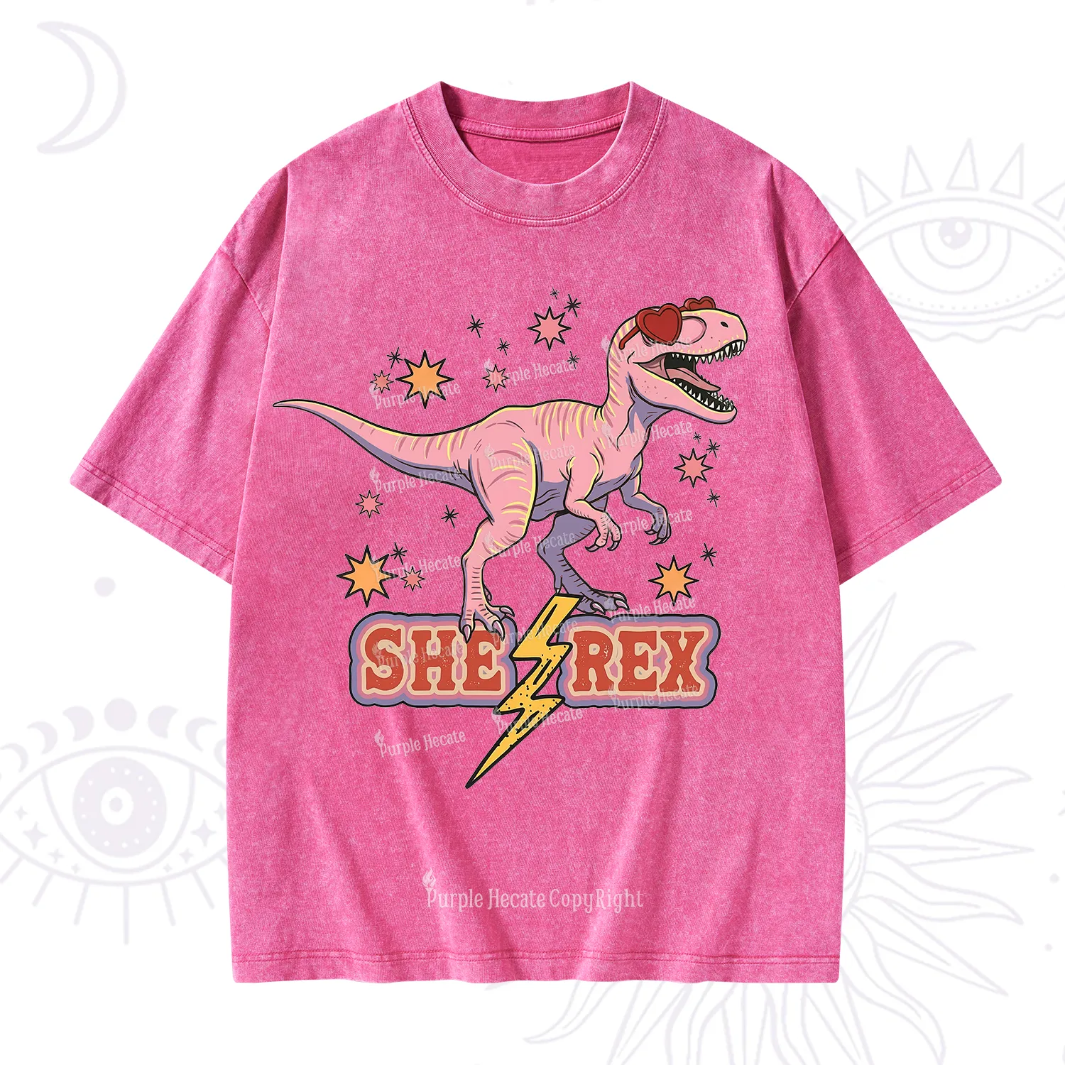 Purplehecate T Rex Dinosaur Girl Washed T-Shirt
