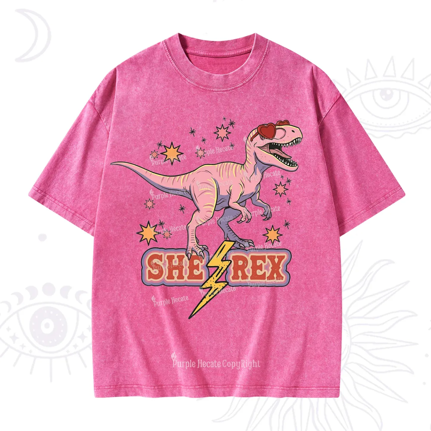 Purplehecate T Rex Dinosaur Girl Washed T-Shirt