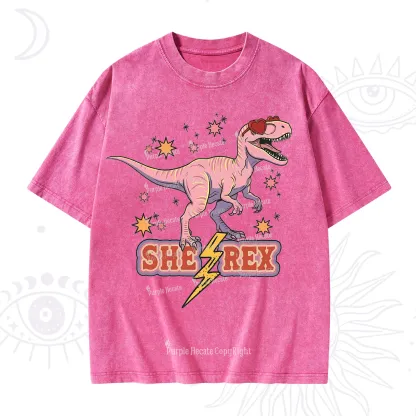 Purplehecate T Rex Dinosaur Girl Washed T-Shirt
