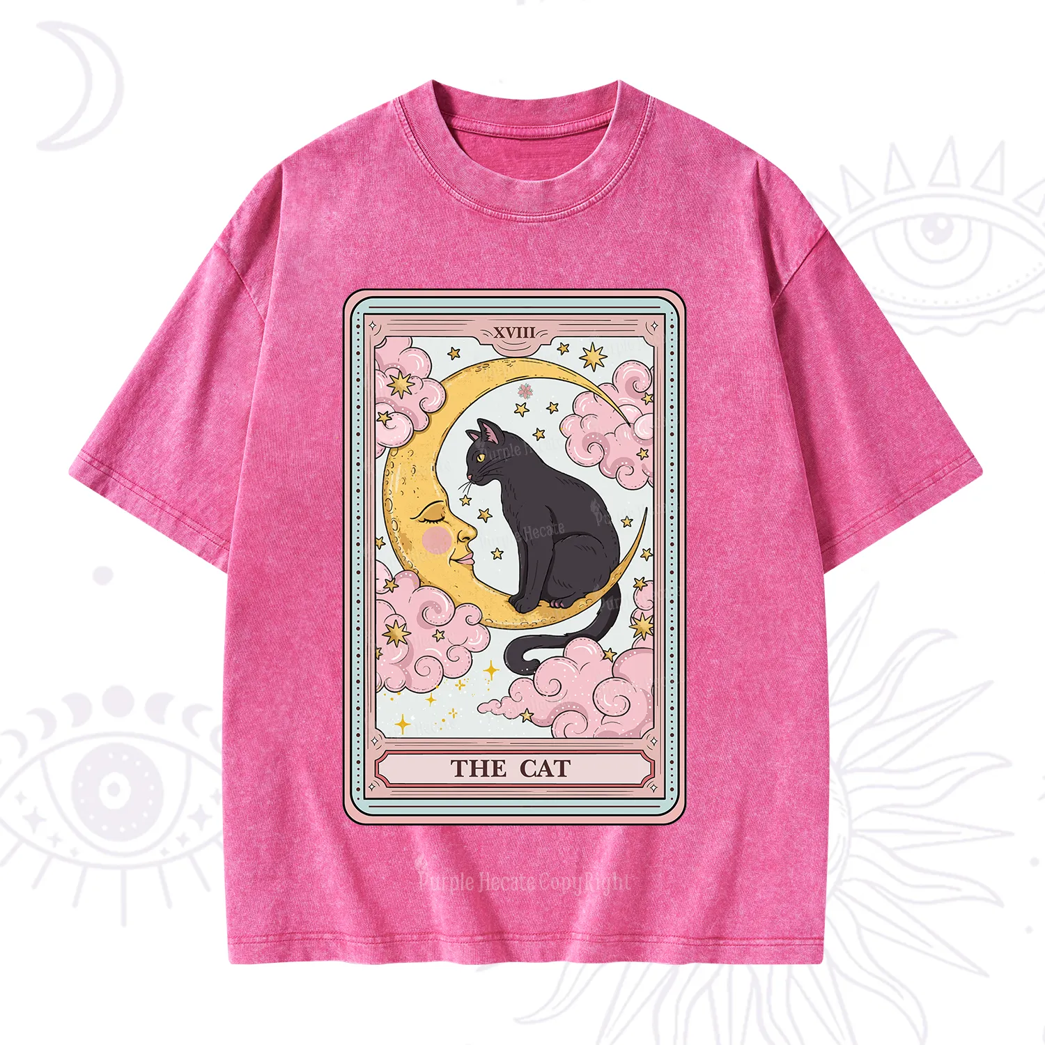 Purplehecate The Cat Tarot Card Washed T-Shirt