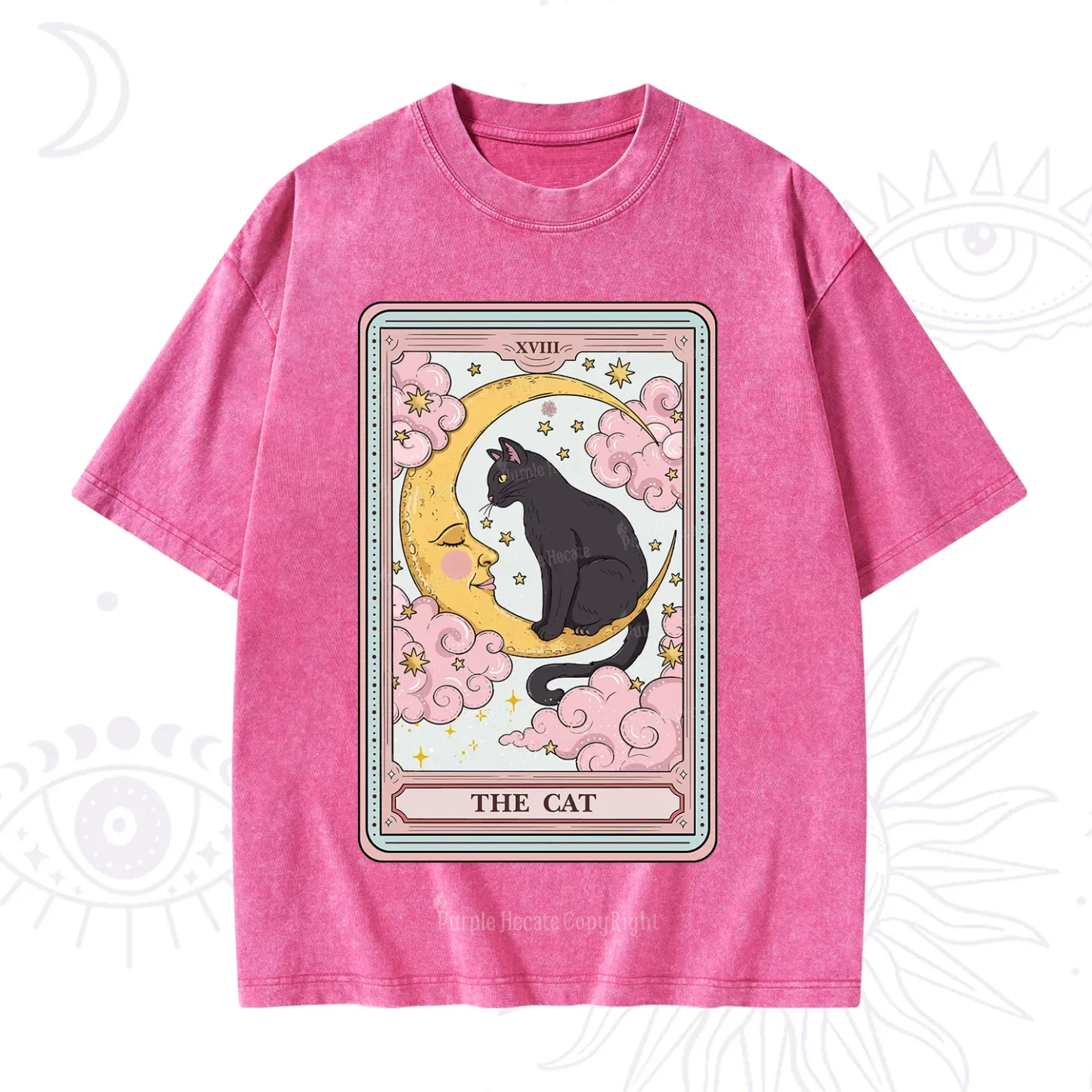 Purplehecate The Cat Tarot Card Washed T-Shirt
