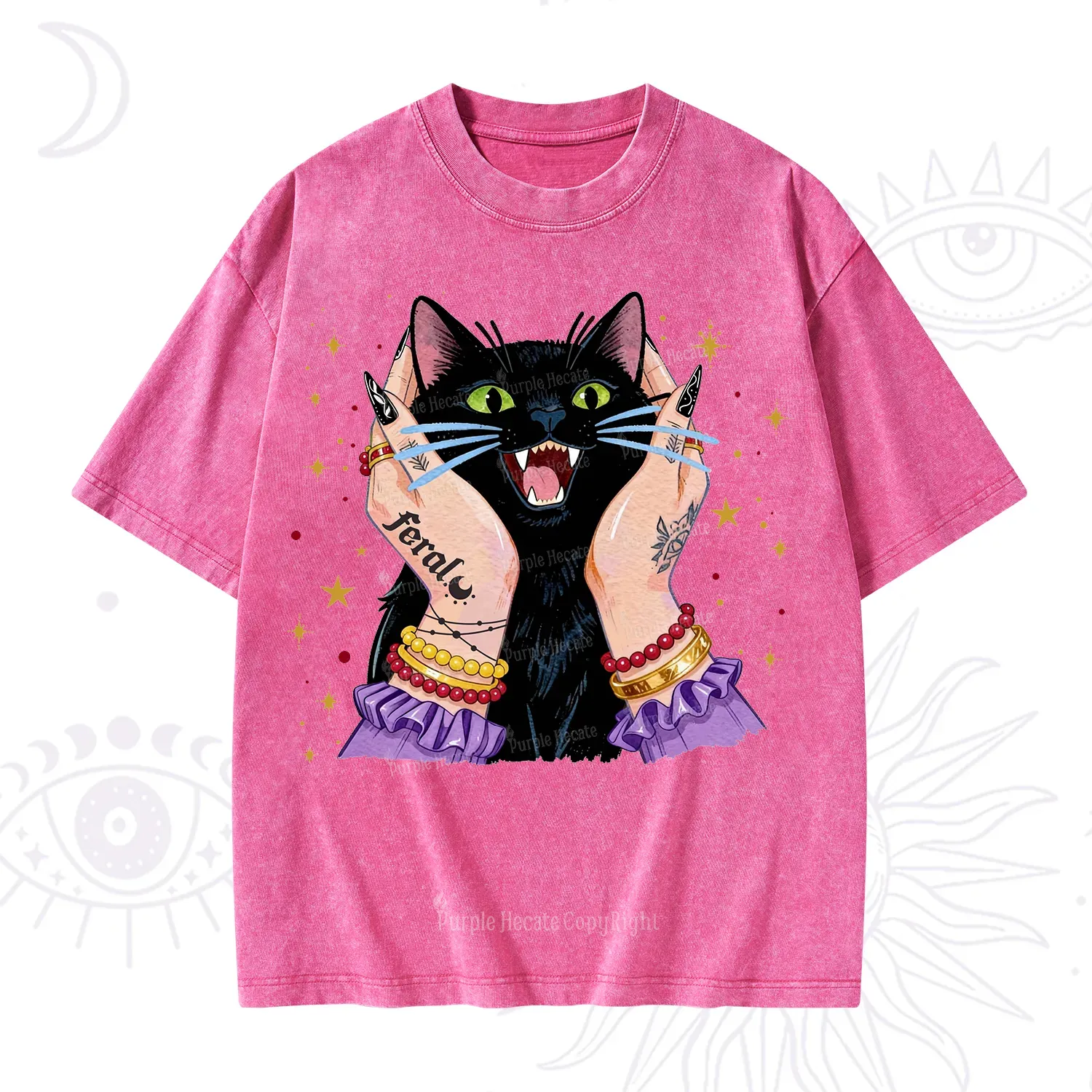 Purplehecate Feral Cat Magic Washed T-Shirt