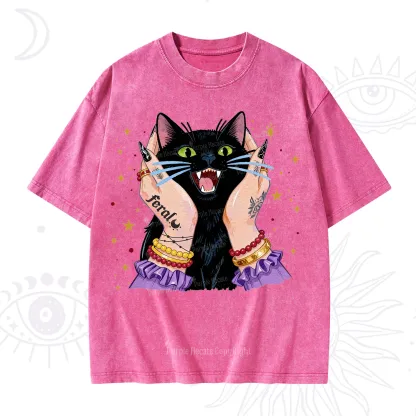 Purplehecate Feral Cat Magic Washed T-Shirt