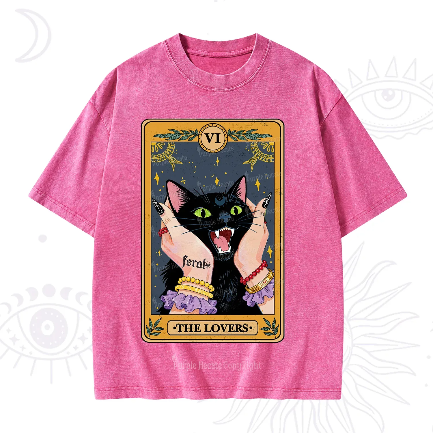 Purplehecate The Lovers Tarot Feral Cat Washed T-Shirt