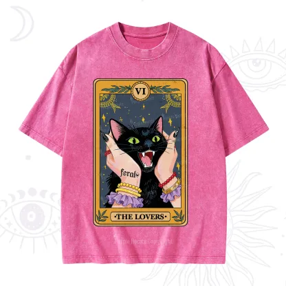 Purplehecate The Lovers Tarot Feral Cat Washed T-Shirt