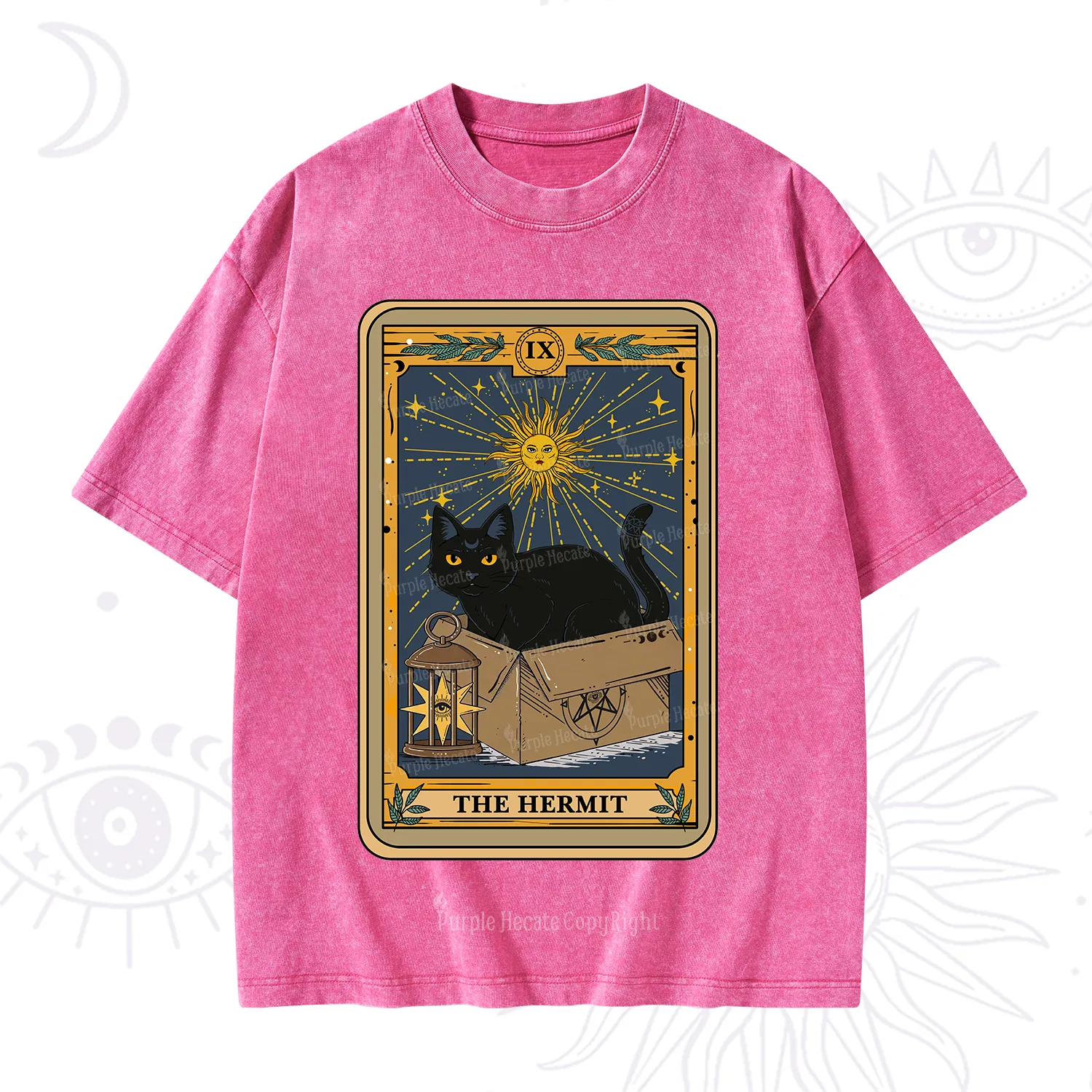 Purplehecate The Hermit Card Cat Lover Washed T-Shirt