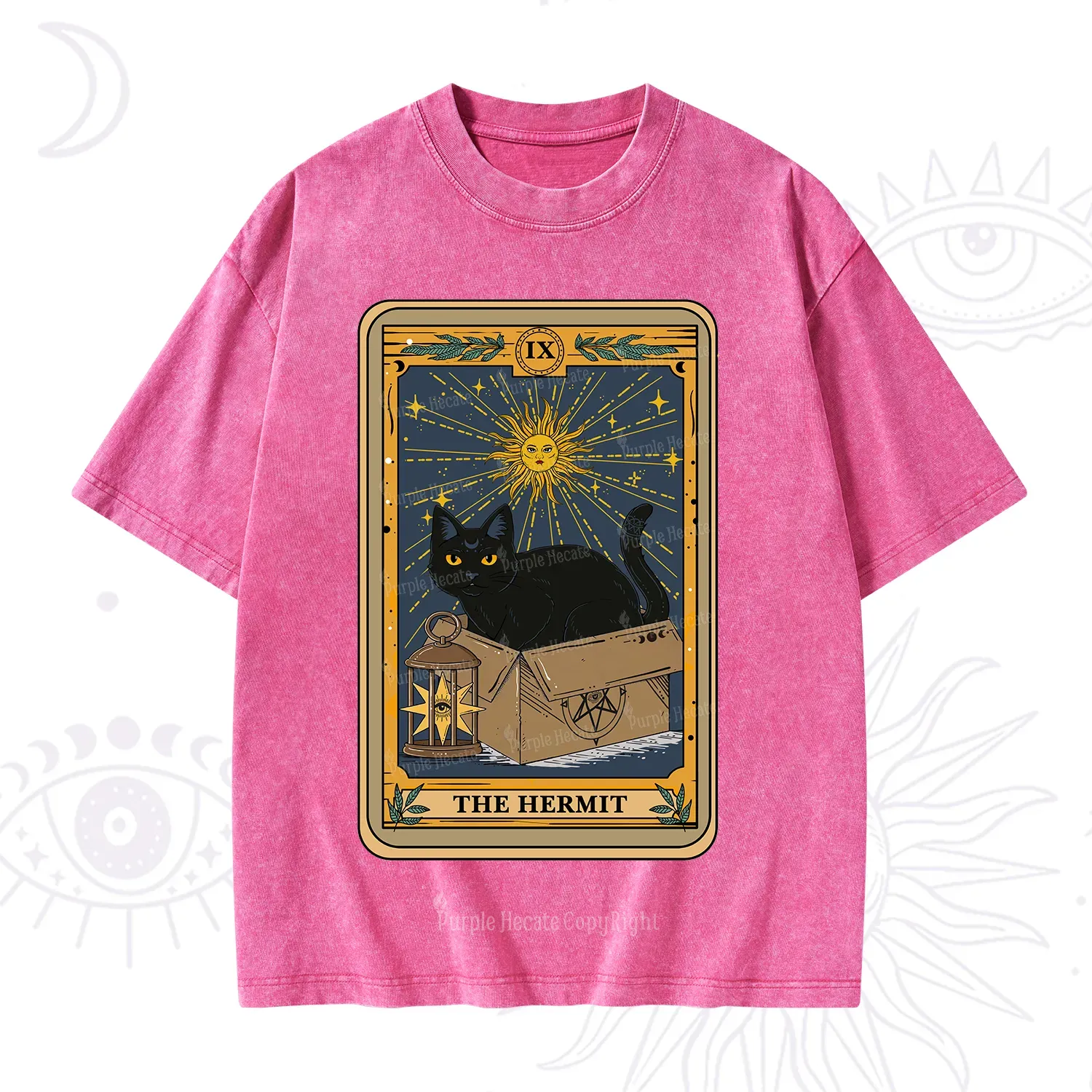 Purplehecate The Hermit Card Cat Lover Washed T-Shirt