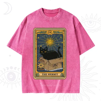 Purplehecate The Hermit Card Cat Lover Washed T-Shirt