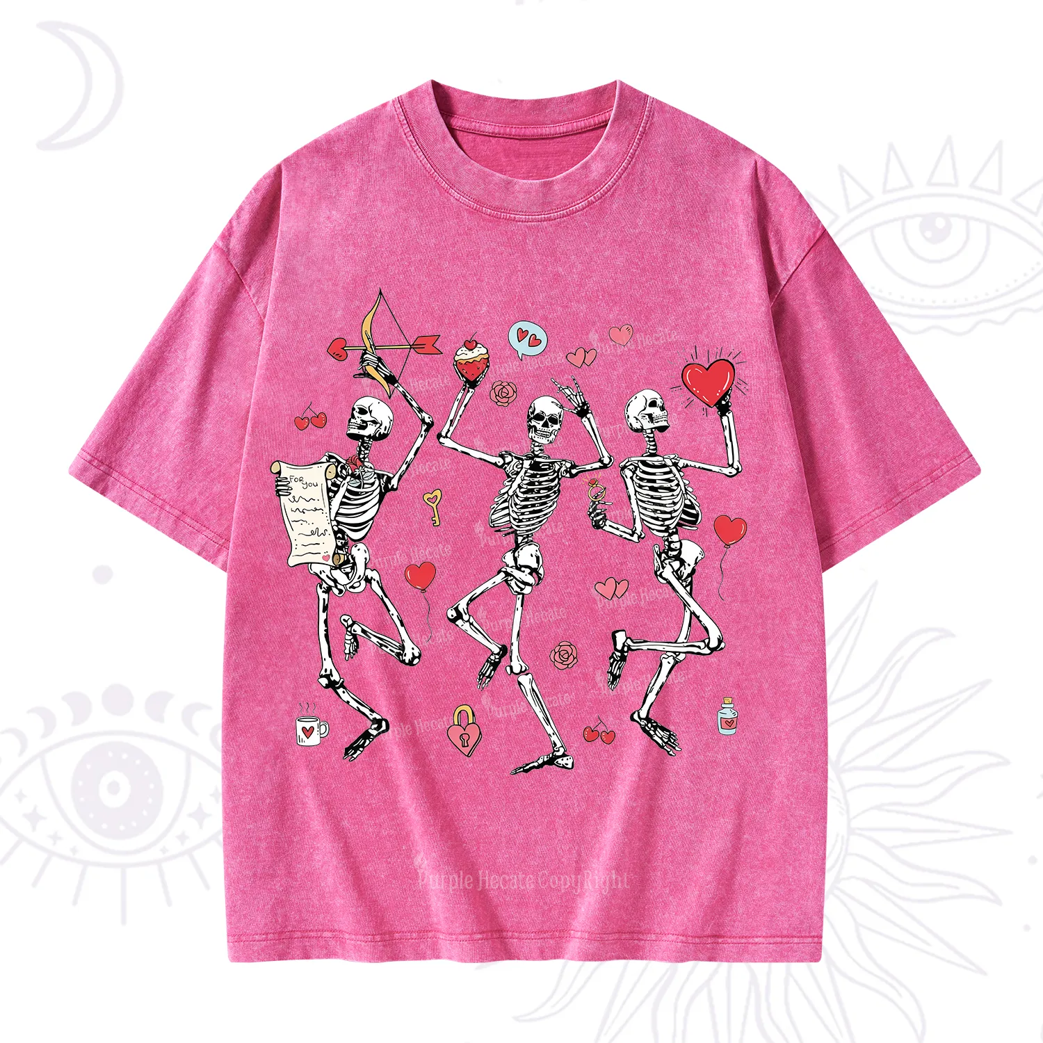 Purplehecate Skeleton Dancing Valentine Washed T-Shirt
