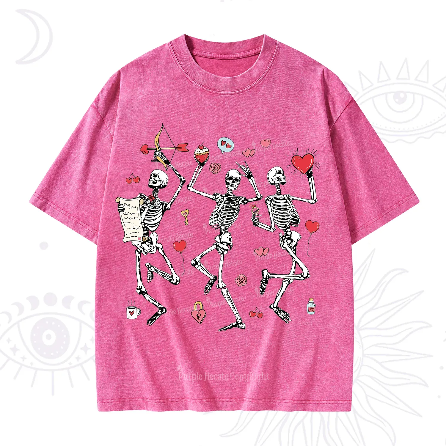 Purplehecate Skeleton Dancing Valentine Washed T-Shirt