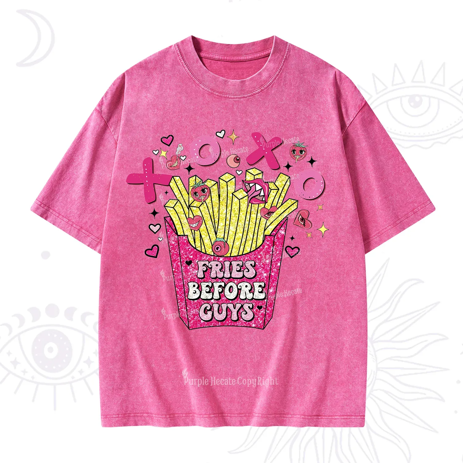 Purplehecate Fries Before Guys Valentine Washed T-Shirt
