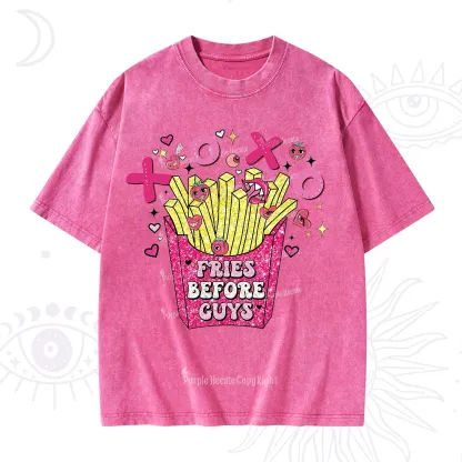 Purplehecate Fries Before Guys Valentine Washed T-Shirt