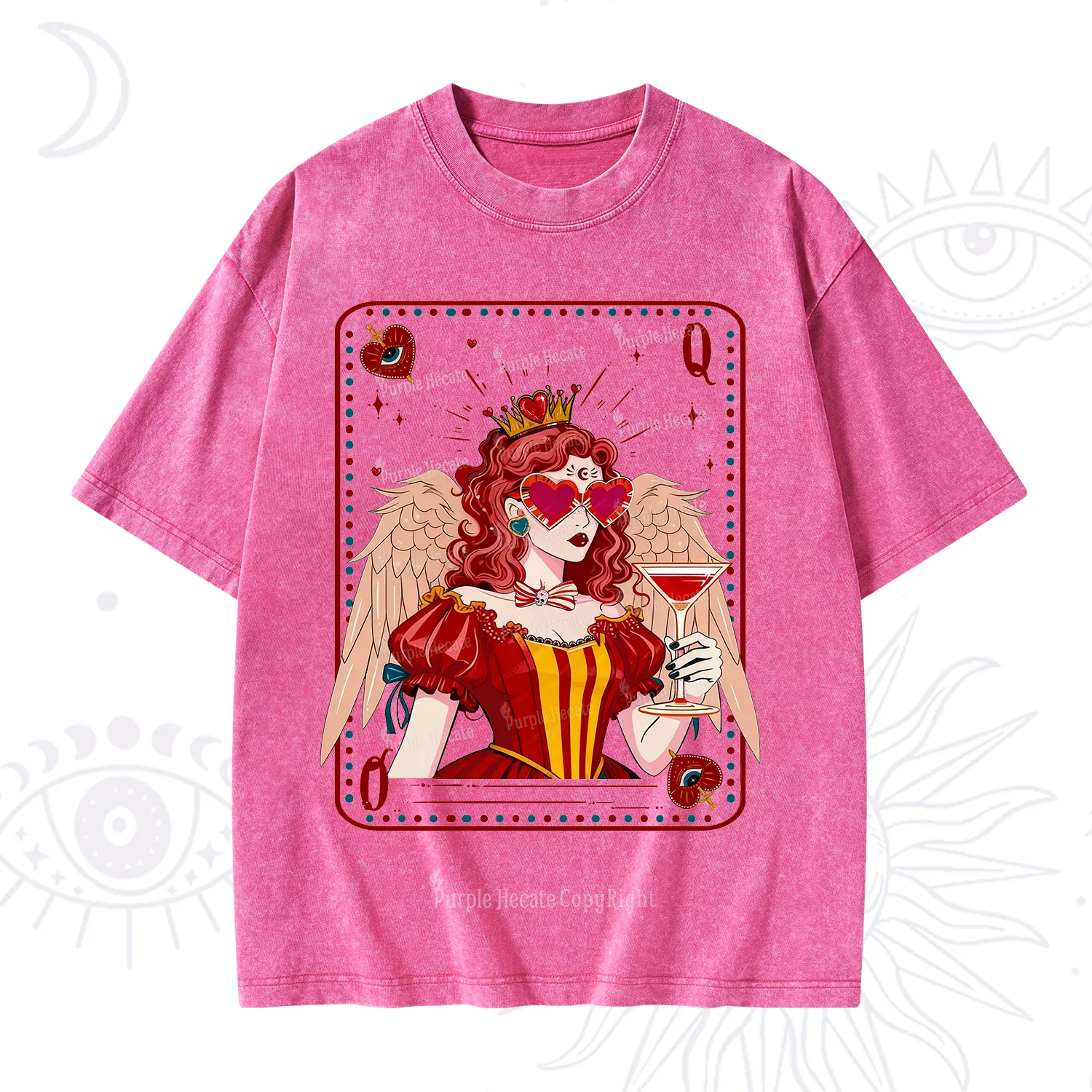 Purplehecate Queen of Hearts Angel Graphic Washed T-Shirt