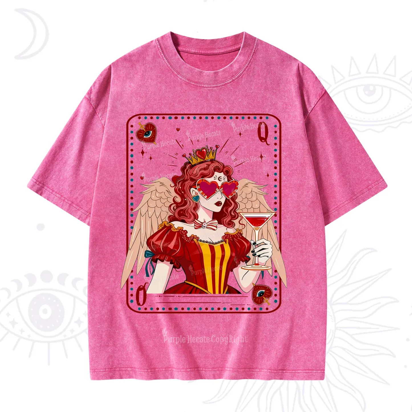Purplehecate Queen of Hearts Angel Graphic Washed T-Shirt