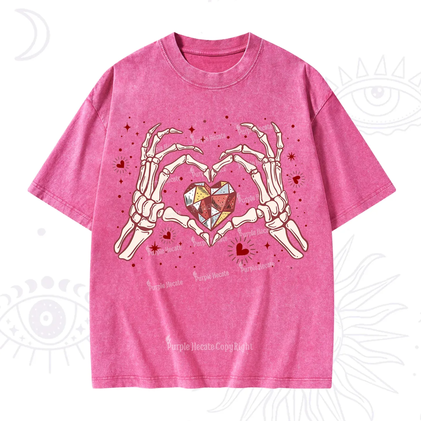 Purplehecate Skeleton Love Hands Valentine Washed T-Shirt