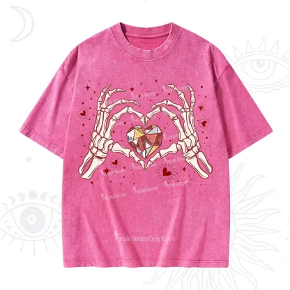 Purplehecate Skeleton Love Hands Valentine Washed T-Shirt