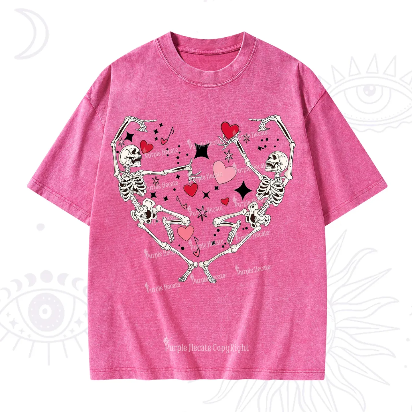 Purplehecate Skeleton Heart Lovers Valentine Washed T-Shirt