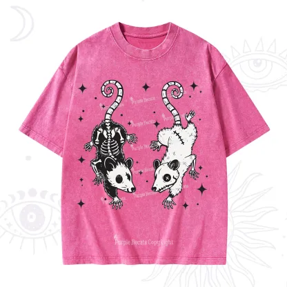 Purplehecate Moonlit Skeleton Rats Washed T-Shirt